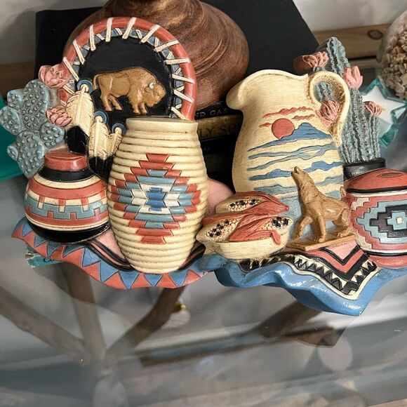 Lot of 7 Vintage Burwood MCM Southwest Native American Aztec wall decor. - Picture 2 of 16